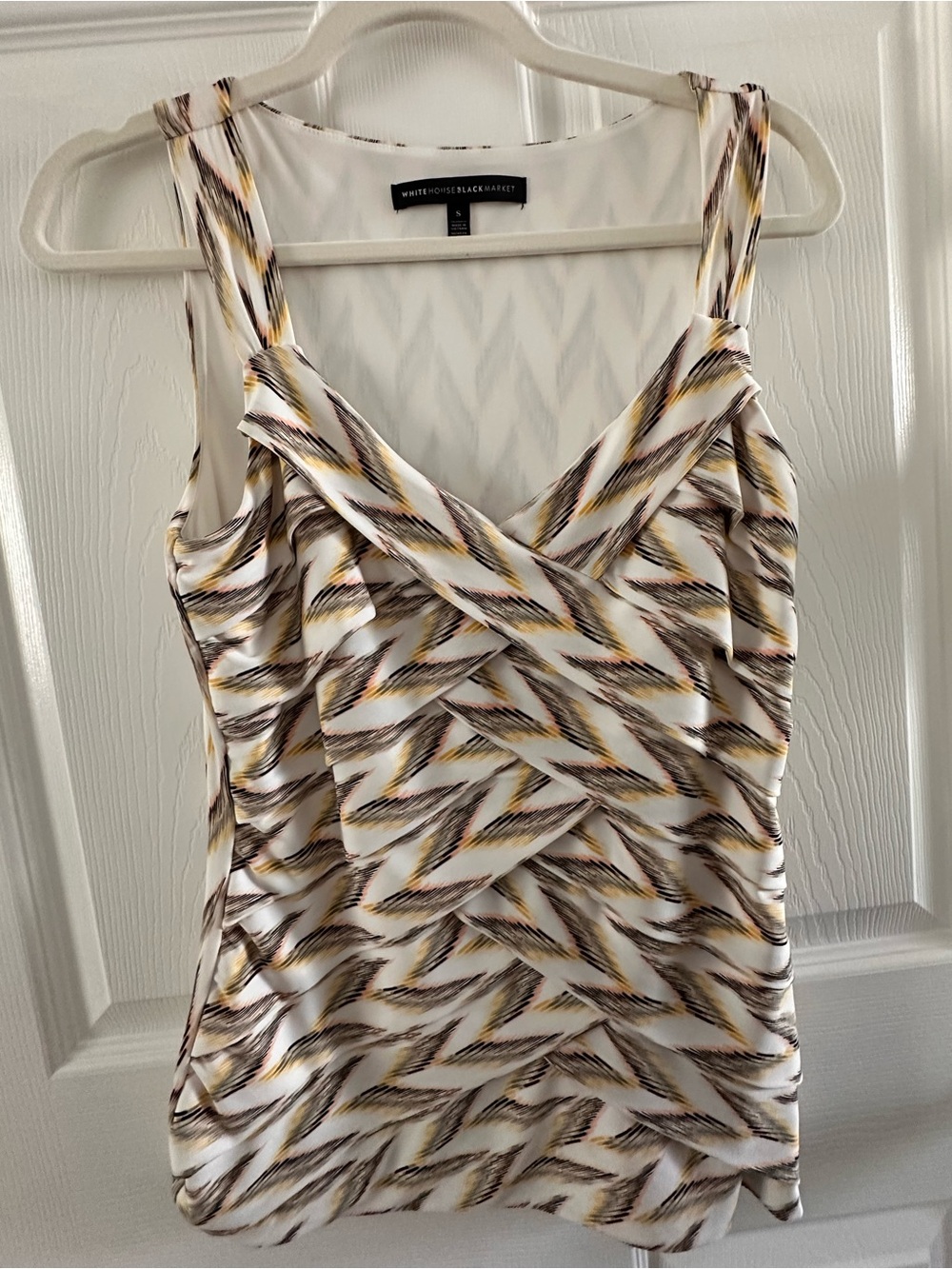 Women’s White House Black Market sleeveless top geometric yellow fitted Sz:S EUC